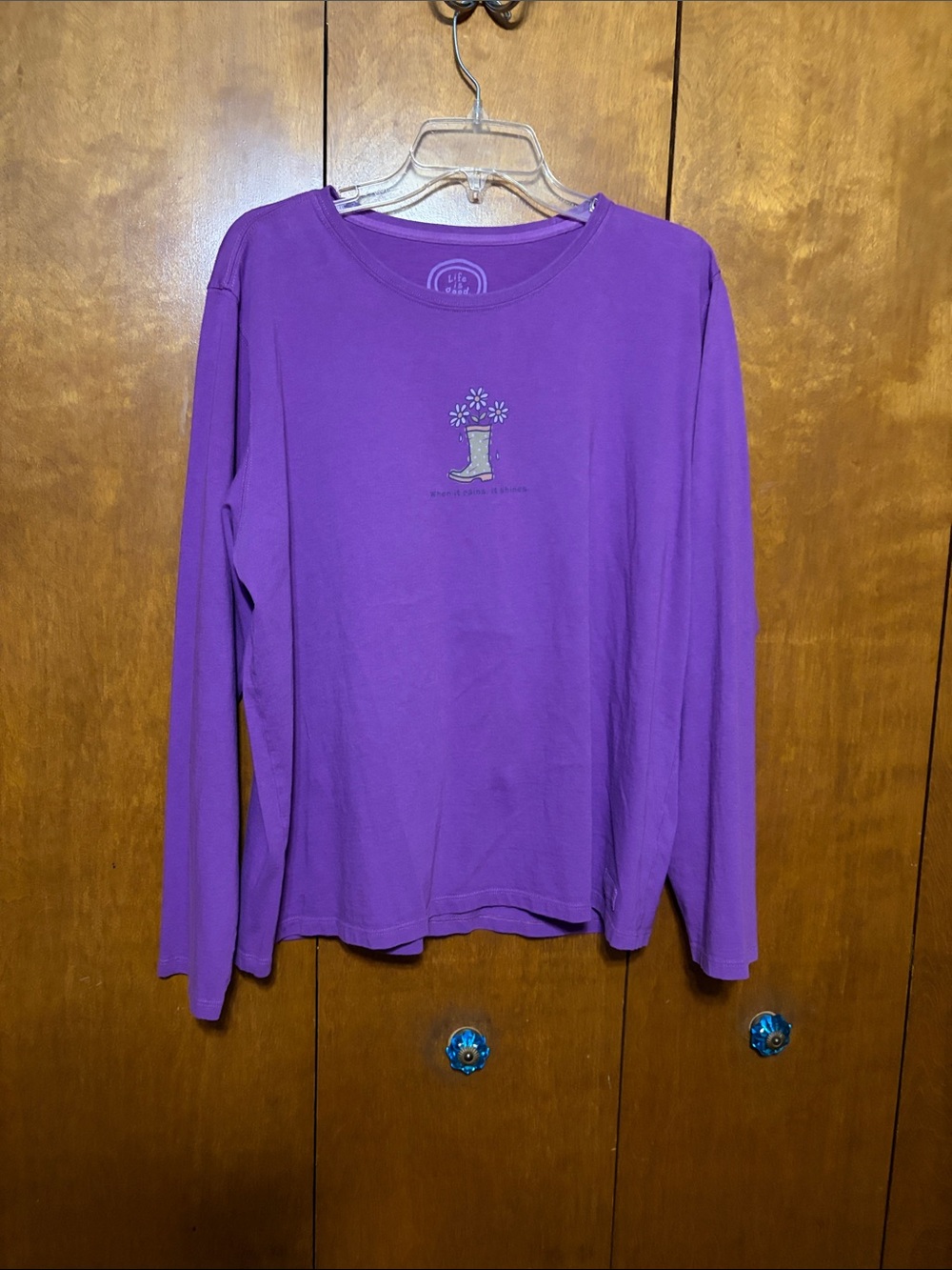 Life Is Good - Woman’s Purple Long Sleeve Tee with Rain Boot Graphic (XL)